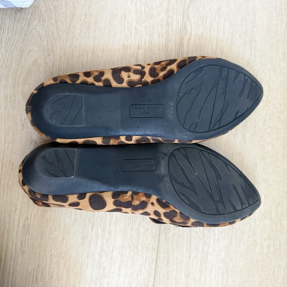 Anne Klein iflex Akoverbook Loafers Black Brown Leopard Print Pointed Toe Size 8